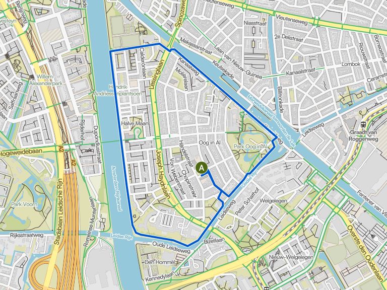 Routekaart Dinsdag 5 km: Rondje Oog in Al (ingekort ivm warmte)